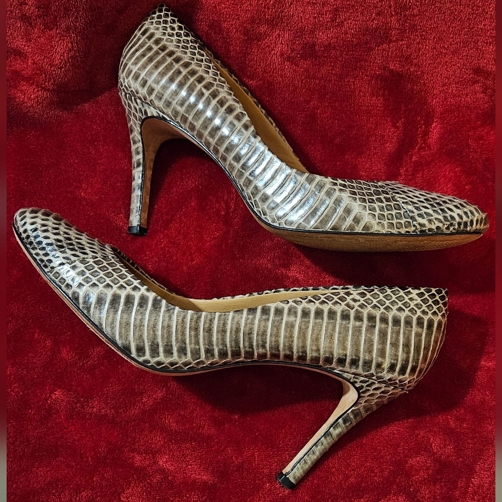 Ann Taylor Elegant Brown & Tan Leather Snakeskin Patterned Pumps-Size 8.5